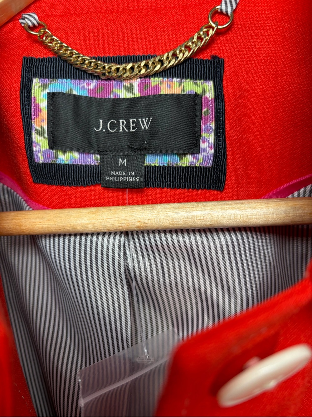 J. Crew contrast stitch Red Coat with Black-and-White Striped Lining - Picture 2 of 6